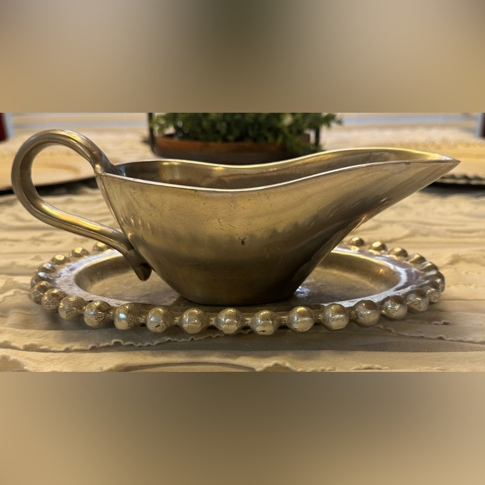 Silver Gravy Boat and Tray with Beaded Trim Biltmore Estate Serve Ware Vintage